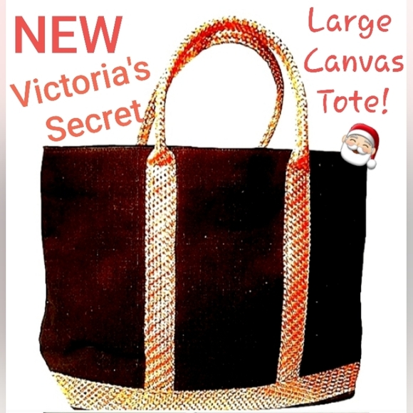 Victoria's Secret Handbags - Victoria's Secret Black Canvas Tote Braided Handles NWT